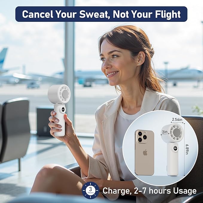 CIVPOWER Handheld Fan: Portable Small Ice Cooling Plate- 4000mAh Rechargeable 100 Gear High-Speed Turbo 10500 RPM - Personal Foldable Battery Operated for Travel Indoor Outdoor Women Men (White)