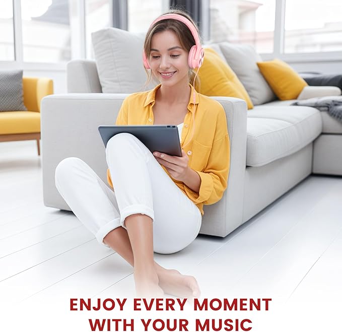 USB C Headphones Wired, Over Ear USB C Wired Headphones with Microphone, Volume Control, HD Stereo Sound, Foldable USB Type C Headphone for Adult/Teens/Laptop/Computer/iPhone 15/16 Series,Pink