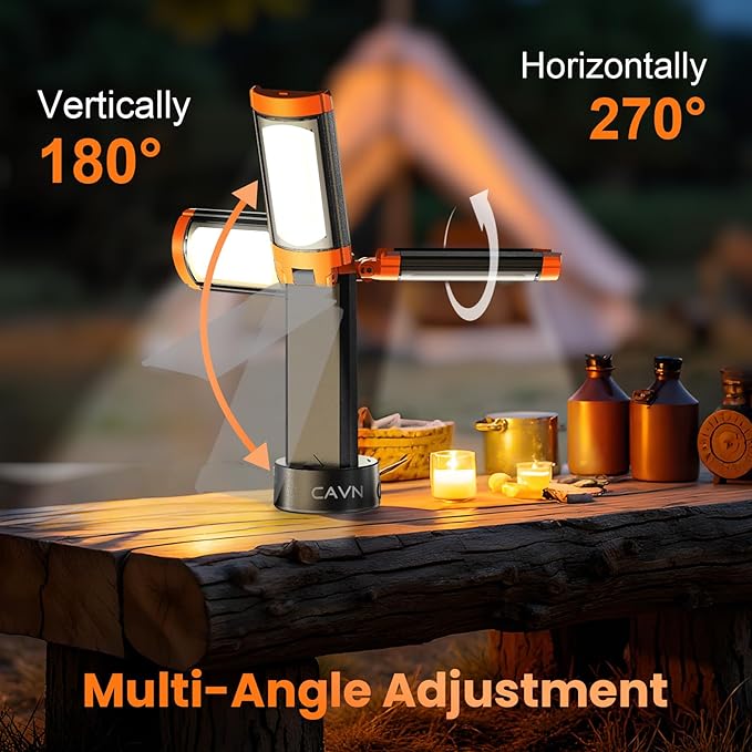 CAVN Rechargeable Camping Lights with Stand 6.5 ft Max Height, Portable Cordless LED Work Light 2200 Lumens 6500/4500/3500K Dimmable Camping Essentials Gear with Detachable Tripod, Orange