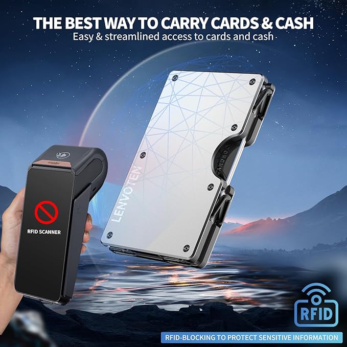 Wallet for Men, Money Clip Wallet with Cash Strap, Slim Card Wallet, RFID Blocking Card Holder, Holds up to 20 cards