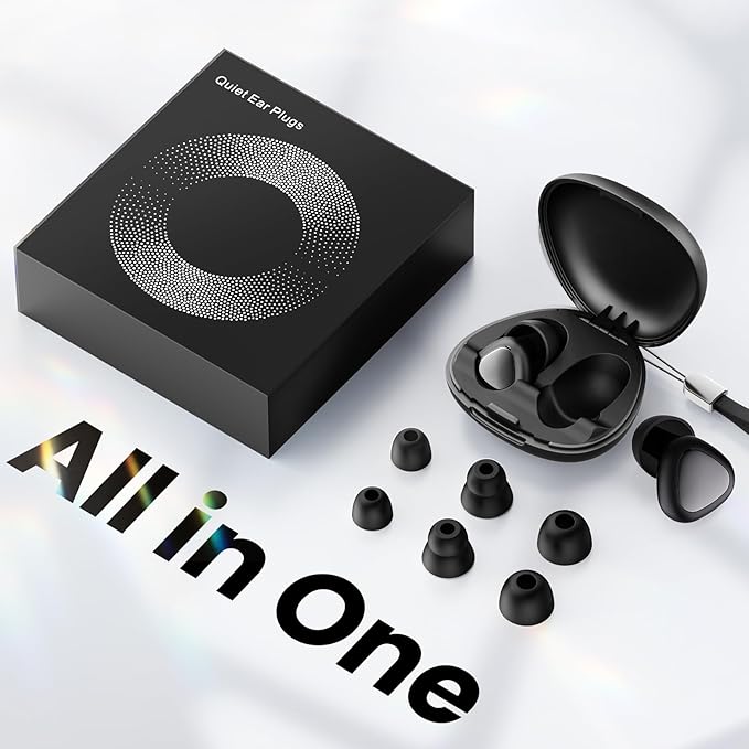 Ear Plugs for Sleeping Noise Cancelling, 45dB Reusable Silicone Earplugs with 6 Eartips and Carry Case, Ear Plugs for Concert & Hearing Protection, Sleep, Travel, Focus & Noise Reduction, Black