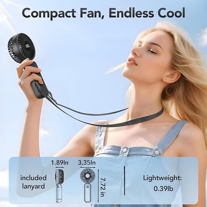PANERGY Portable Handheld Fan, 5000mAh Rechargeable, 14H Max Cooling Time, 4 Gear Wind & LED Display, 90° Foldable Design, 3-IN-1 Mini Fan for Travel Working Concerts Makeup - Black