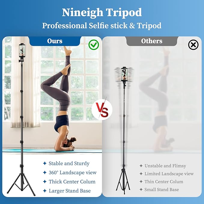 Phone Tripod, 70" Selfie Stick Tripod Stand Cell Phone Tripods with Remote Phone Holder Carry Bag, Aluminum Alloy Selfie Stick Tripods, Compatible with iPhone Samsung GoPro Smartphone