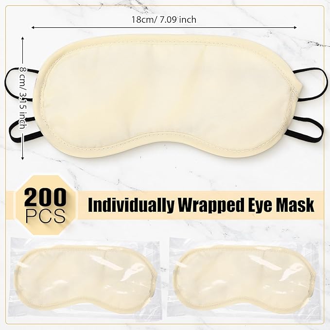 Tarpop 200 Pcs Eye Mask Sleeping Blindfold Eye Cover with Adjustable Strap for Games Party Team Building Travel Individually Wrapped Sleep Mask for Women Men (Gold)