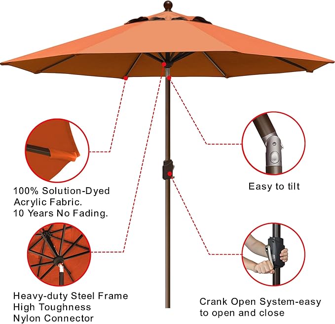 EliteShade USA 10-Year-Non-Fading 9Ft Market Umbrella Patio Umbrella Outdoor Table Umbrella with Ventilation, Rust