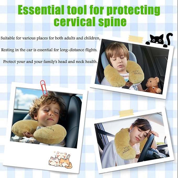 Travel Pillow for Kids & Adults Car Neck Pillow Memory Cotton U-Shaped Neck Pillow Soft Head Support Travel Accessories for Airplane Car Train Bus (Capybara)