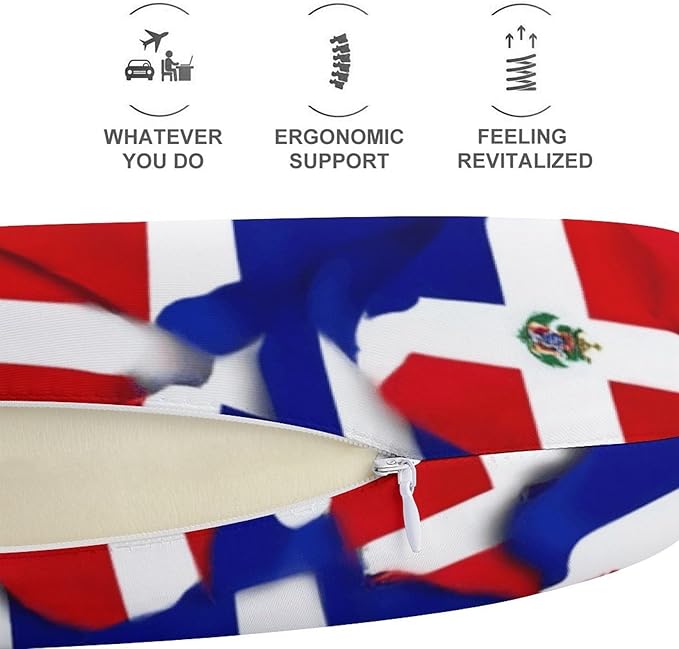 Soft Polyester Compact Neck Pillow, Dominican Republic Flag Wave U-Shaped, Cervical Support for Home Car Travel Sleep, Machine Washable Comfort Design