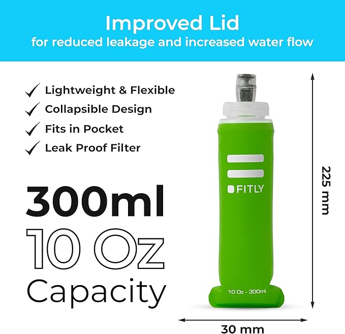 FITLY Soft Flask - Shrink As You Drink Soft Water Bottle for Hydration Pack - Folding Water Bottle Ideal for Running, Hiking, Cycling, Climbing & Rigorous Activity