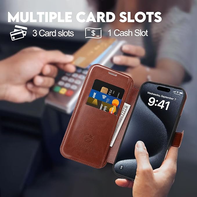CIVICASE for iPhone 16 Pro Wallet Case with Stand,PU Leather Flip Credit Card Holder Slots (RFID Blocking),Compatible with Magsafe Magnetic Holder Phone Cover Women Men,Dark Brown