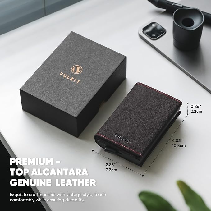 VULKIT Pop up Wallet Minimalist Cash Wallets RFID Blocking Leather Smart Credit Card Holder with Magnetic Closure for Men