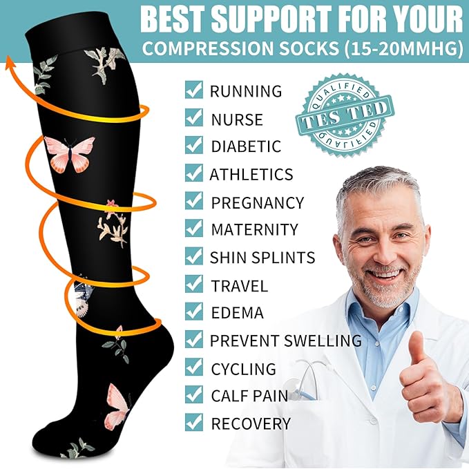 Laite Hebe Compression Socks for Women & Men Circulation(6 pairs)-Graduated Supports Socks for Running, Athletic Sports