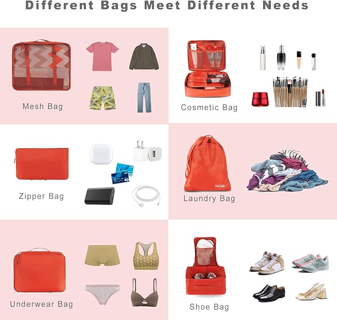 BAGAIL 8 Set Packing Cubes Luggage Packing Organizers for Travel Accessories-Orange