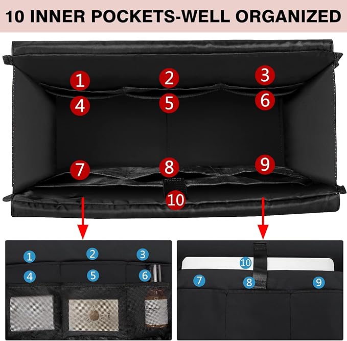 IBFUN Utility Tote Bag with 14/24 Pockets Zip Top Teacher Tote Bag for Teacher/Work Women