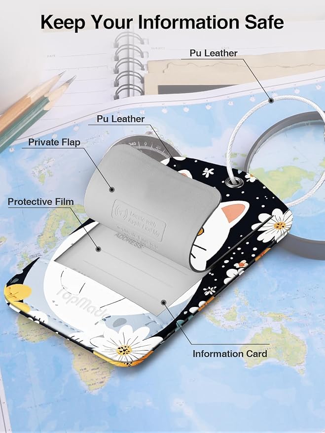 TopMade Smart Luggage Tag with Apple Find My, Premium Leather Luggage Tags for Suitcase, Travel Bags, Backpacks, Anti-Lost Suitcase Tag Tracker for Travel with Privacy Name Card, Rechargeable