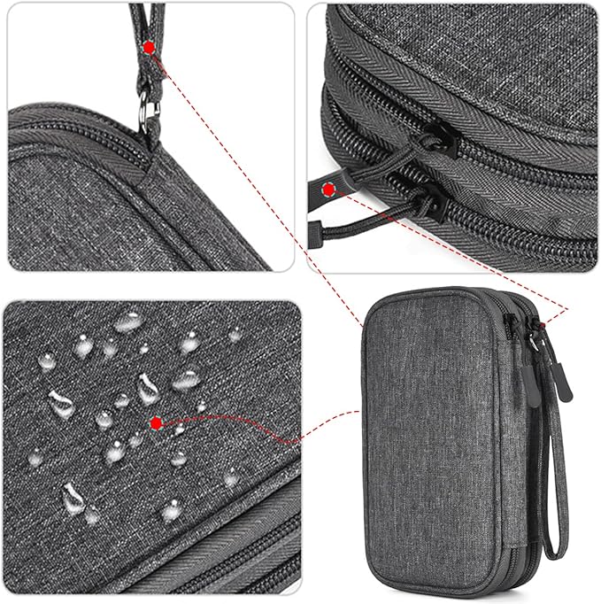 Electronics Organizer Case, Cable Organizer Bag Waterproof Electronic Accessories Carry Case with Handle for Cable, Cord, USB, Charger, Phone, Power Bank, Earphone (Dark Gray, Medium)