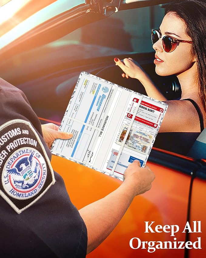 Slohif Car Registration and Insurance Card Holder with Magnetic Shut - Vehicle Glove Box Organizer Women Leather Automobile License Holders Coasters Auto Accessories Case for Document,Leaves