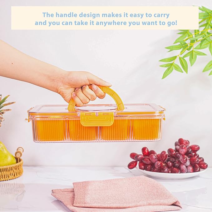 Patent Design Ribbed Snackle Box Container Divided Serving Tray with Lid and Handle -Charcuterie Container Portable Storage Organizer for Candy, Fruit, Beach, Picnics（1 pcs, Cerulean）