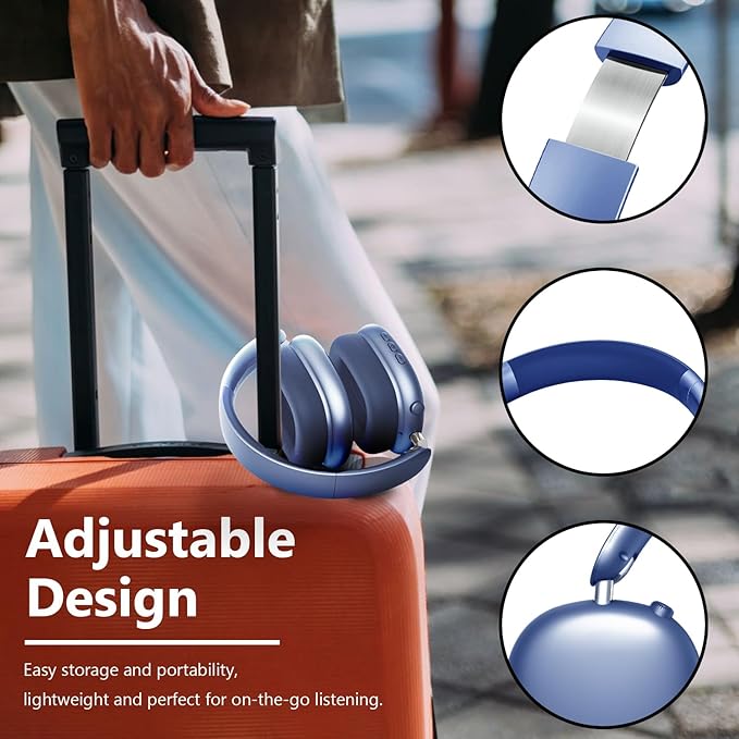 Wentronic Y01 Wireless Noise Canceling Headphones Bluetooth 5.3 Over Ear Headphones with Microphone, Hi-Res Audio, 48H Playtime, Foldable Comfortable Earpads,Compatible with iOS,Android,PC, Blue