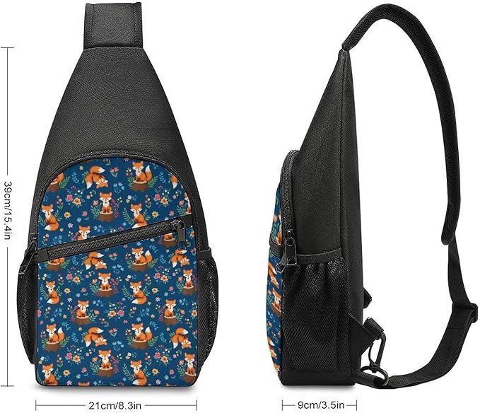 SWEET TANG Women's Cool Chest Bag Gym Sack Fashion Sling Shoulder Backpack Outdoor Sports Daypack Fox Flowers, Multipurpose Adjustable Bag Small Camera Case for Daily Use