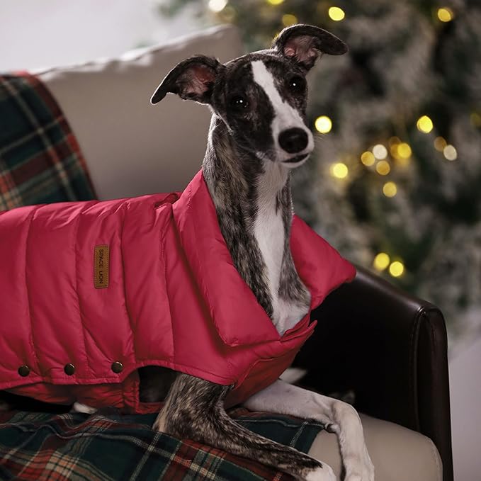 SPACE LION Dog Puffer Jacket, Down Winter Coat, Durable Outdoor Coat for Cold and Windy Conditions, Lightweight & Adjustable Fit Coats for Large Dogs, (Red, Size28/4XL)