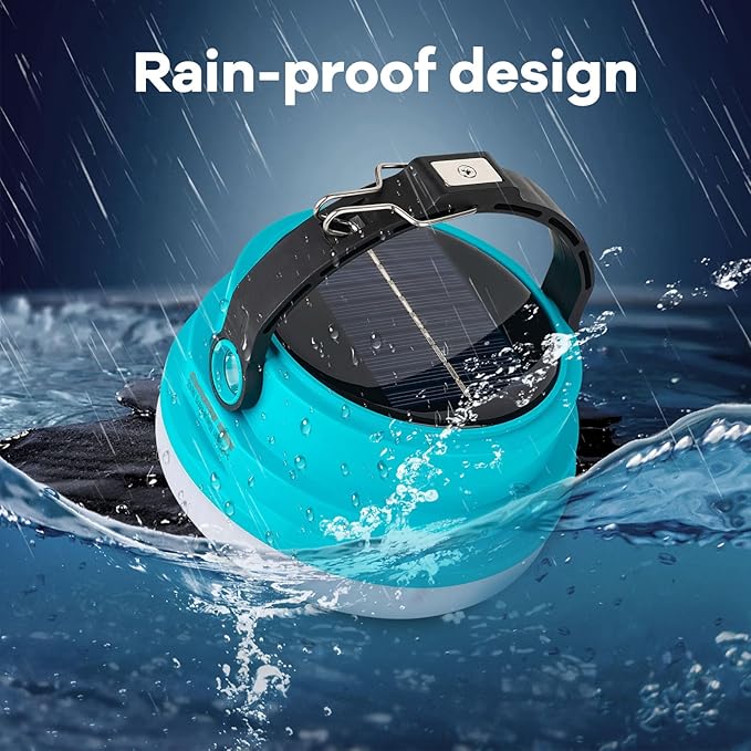 Solar Camping Lantern Rechargeable, 2-in-1 10000mAh Rechargeable Camping Light and Phone Charger for Hiking,Travel - Emergency Hanging Light for Hurricane, Power Outage, 200W, Blue