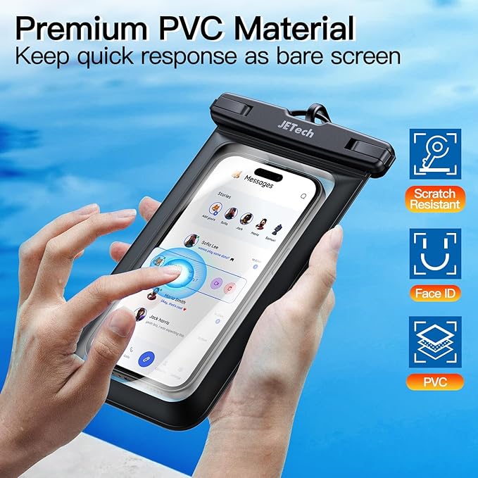 JETech Waterproof Phone Pouch, 2 Pack Water Proof Case for iPhone 17 16e 16 15 14 Air Pro Max Plus, Galaxy S25 S24 Ultra, Pixel 10 Series and Others up to 7.2 Inch, IPX8 Dry Bag (Black+Black)