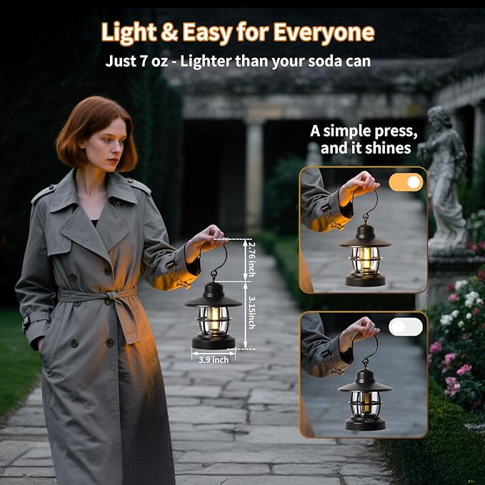 Black 2-Pack Vintage Portable Battery-Powered Camping Lantern for Outages, Emergencies, Indoor and Outdoor Activities