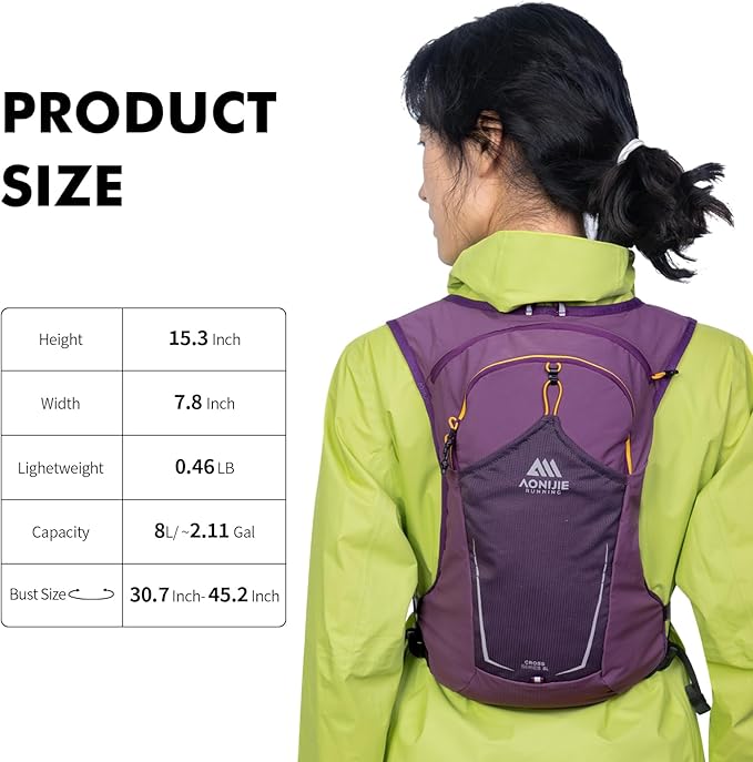 AONIJIE Running Hydration Vest for Men & Women, 8L Hydration Backpack, Multiple Pocket Designs for Water Bottles/Bladders, Lightweight Breathable for Hiking, Climbing, Marathon & Cycling - Green