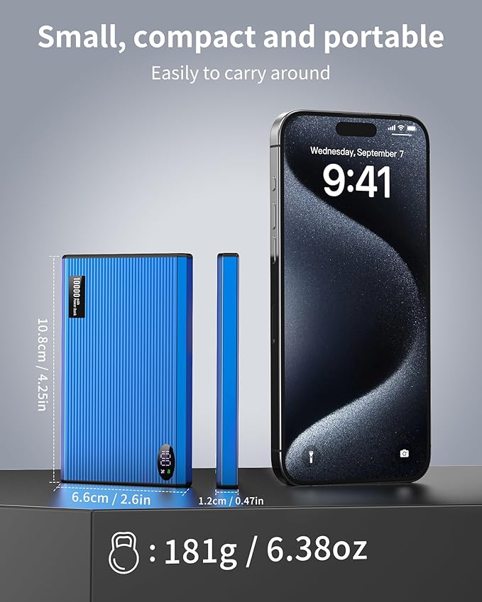 Portable Charger Power Bank, 10000mAh Wireless Charger iPhone with USB C to 20 W PD Fast Charging Cable, Mag-Safe Battery Pack Magnetic Charger for iPhone 17/16/15/14/13/12 Pro/Pro Max/Plus iPad