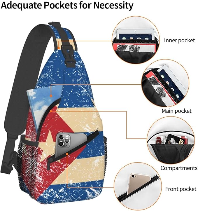 Cuba Flag Sling Bag Multipurpose Crossbody Sling Backpack Travel Cycling Hiking Shoulder Bag For Women Men