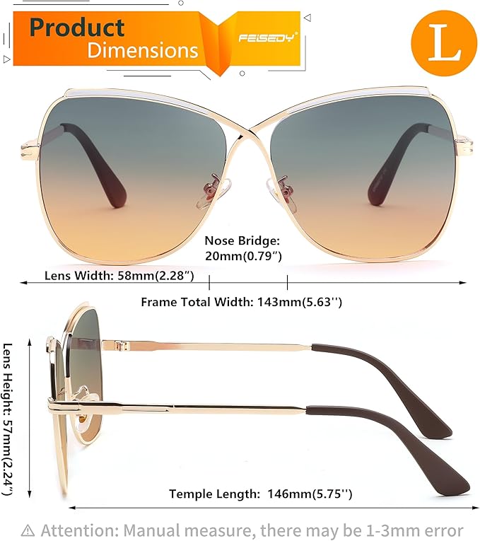 FEISEDY Womens Cute Sunglasses Oversized Butterfly X Shape Design Cateye Lady Sunglasses B2738