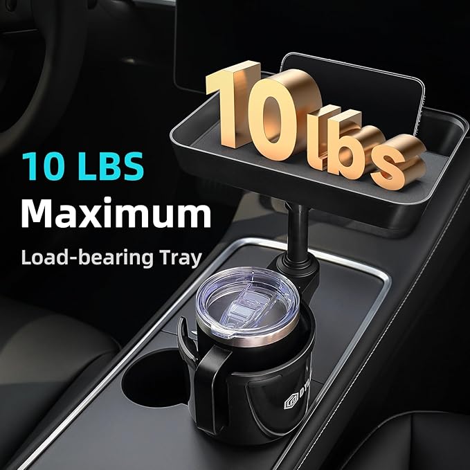 DYLEN Car Cup Holder Tray, Cup Holder Expander Adapter for Car, 9.5” Detachable Car Food Tray Table for Eating, Road Trip Essentials Fits Yeti, Hydro Flask 16-46 oz