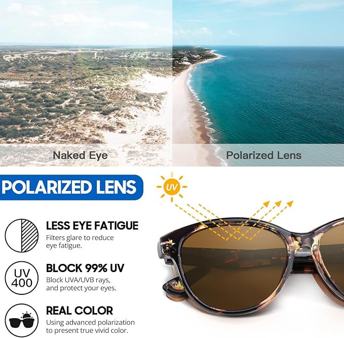 Myiaur Polarized Sunglasses for Women, Trendy Cat Eye Sun Glasses UV400 Protection Classic Retro Shade 2 Pack