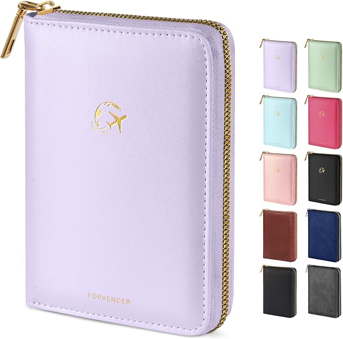Forvencer Passport Holder Cover with Safe Zipper Closure, Premium Passport Wallet for Travel, Cute RFID Blocking Card Case, Waterproof Travel Accessories for Women, Lilac