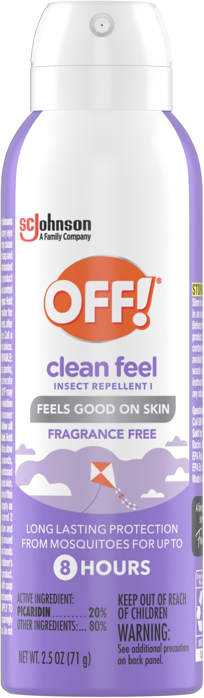 OFF! Clean Feel Insect Repellent Aerosol with 20% Picaridin - Long-Lasting DEET-Free Protection from Mosquitoes, Fragrance-Free Pest Control for Ticks & Flies, Camping, Travel Size Bug Spray - 2.5 oz