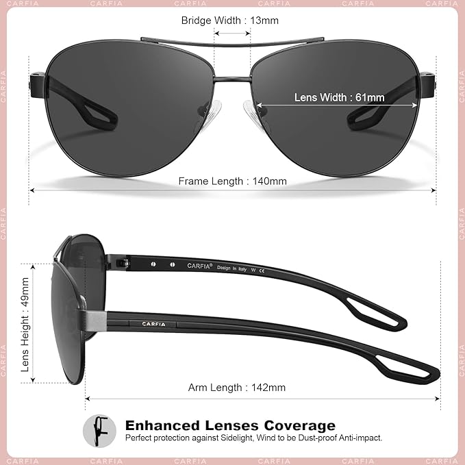 CARFIA Polarized Sunglasses for Women UV Protection Ultra-Lightweight Comfort Metal Frame Driving Glasses CA3210