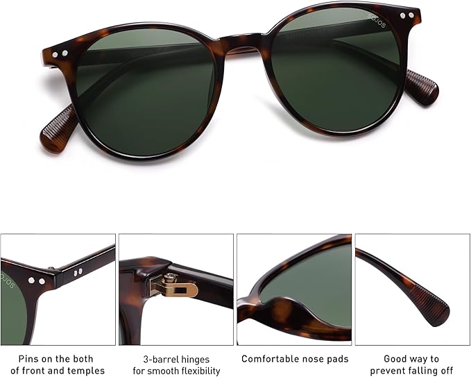 SOJOS Small Round Classic Polarized Sunglasses for Women Men Vintage Style UV400 Lens MAY SJ2113