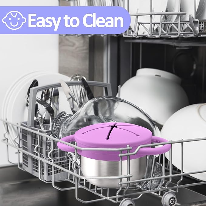 BUSOHA 2 Pack Stainless Steel Toddler Snack Cups - 9 OZ Spill-Proof Baby Snack Containers with Lid Travel Snack Containers for Kids Food Grade Silicone Dishwasher Safe