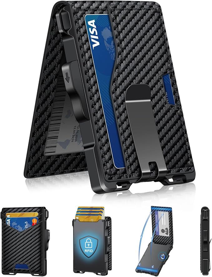 Wallet for Men, Minimalist Slim Mens Wallet with Money Clip, RFID Blocking Smart Pop Up Card Wallet with ID Window, Compact Bifold Wallet, Metal Aluminum Credit Card Holder