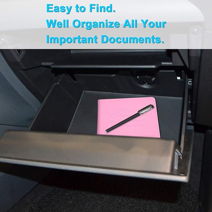 Wisdompro Small Car Registration and Insurance Documents Holder - Premium PU Leather Vehicle Glove Box Paperwork Wallet Case Organizer for ID, Driver's License, Key Contact Information Cards