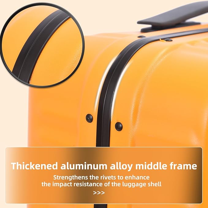 29 Inch 40 * 37 * 77cm, 113L, Aluminum Checked Luggage with Side Opening, 360° Universal Wheels, Lightweight Hardshell ABS+PC Suitcase with TSA Lock, Orange