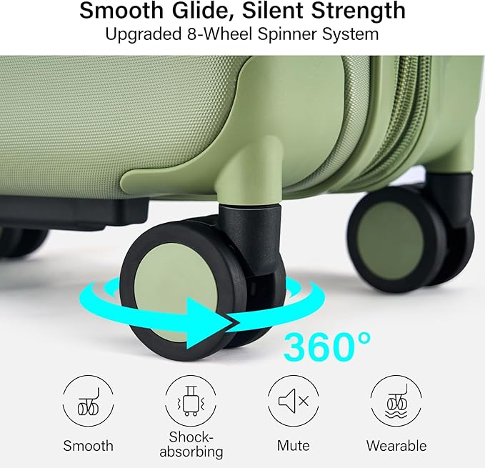 Hanke Expandable Carry On Luggage 22x14x9 Airline Approved, 20 Inch Hardside Luggage with Spinner Wheels, All-PC Hard Shell Carry-On Suitcase, Lightweight & TSA Approved (Bamboo Green, 46L)