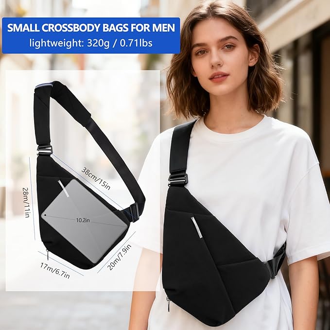 Crossbody Bags For Men, Lightweight Crossbody Sling Backpack, Sling Bag Anti Thief Chest Bag Daypack For Travel Hiking (Black)