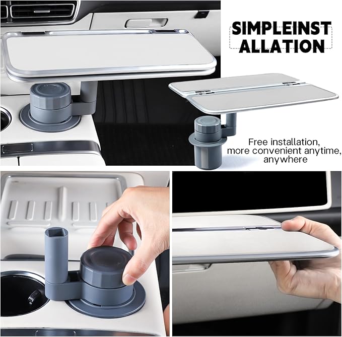 360° Rotating Folding Cup Holder Table, Steering Wheel Tray, Car & Laptop Desk - Car Accessories for Women & Men, Fit Tesla Model Y/3/S/Explorer/Maverick(Foldable Car Table Board (White))