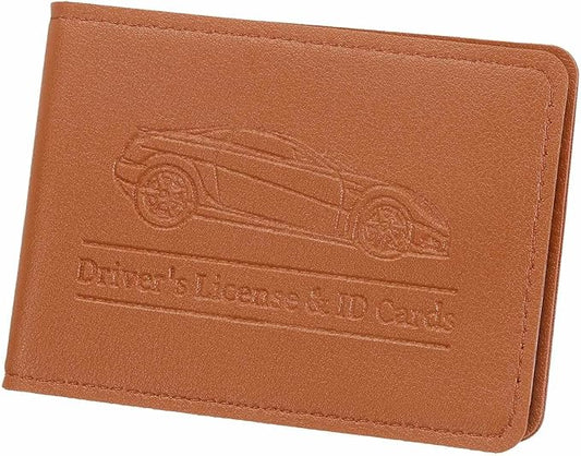 HARFINGTON Car Registration and Insurance Holder PU Leather Vehicle Glove Box Organizer Storage Accessories Car ID Holder with 4 Pockets for License ID Card Bank Card Documents, Brown