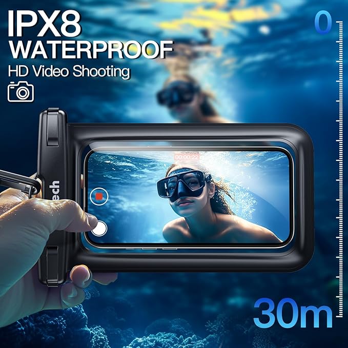 JETech Waterproof Phone Pouch, 2 Pack Water Proof Case for iPhone 17 16e 16 15 14 Air Pro Max Plus, Galaxy S25 S24 Ultra, Pixel 10 Series and Others up to 7.2 Inch, IPX8 Dry Bag (Black+Black)