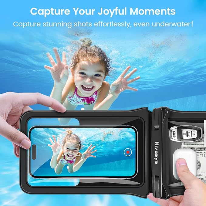 Niveaya Double Space Waterproof Phone Pouch (2-Pack) - IPX8 Phone Case Dry Bag for Beach, Kayak, Cruise Travel Essentials - Compatible with iPhone 17/16/15/14 Pro Max Galaxy S25/S24 Ultra (up to 8.3")