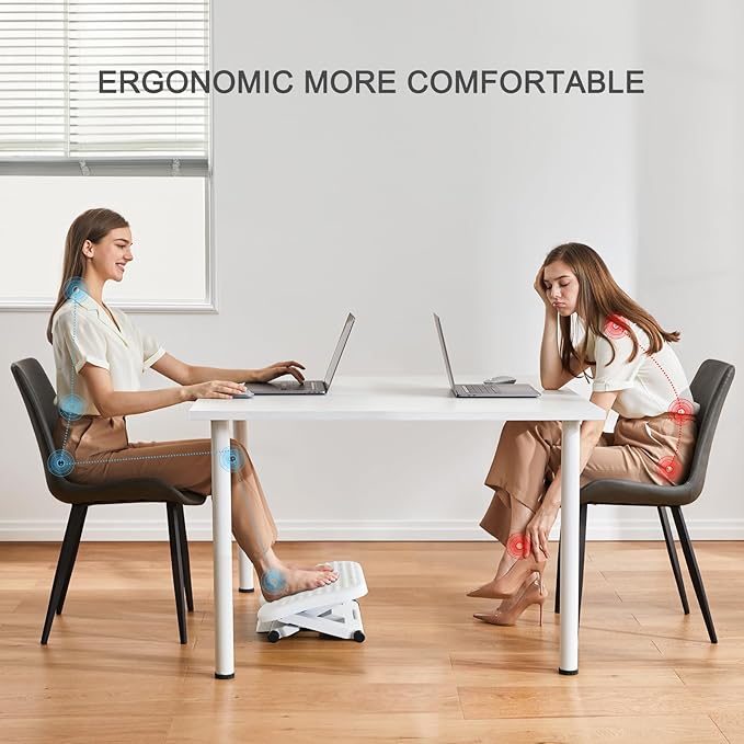 HUANUO Adjustable Desk Footrest, Foot Rest for Under Desk at Work with Massage, Adjustable Foot Stool with 3 Height Position & 30 Degree Tilt Angle Adjustment for Home, Office, White