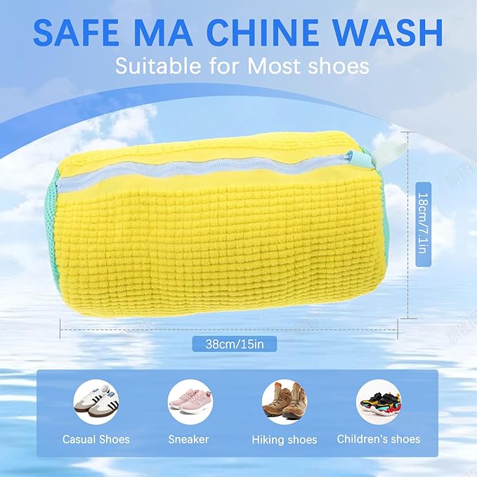 Shoe Laundry Bags for Washer & Dryer - 2pcs Reusable Mesh Washing Bags Protect Machine & Keep Sneakers Shoes Shape | Delicates Wash Bag (Yellow 2pcs)