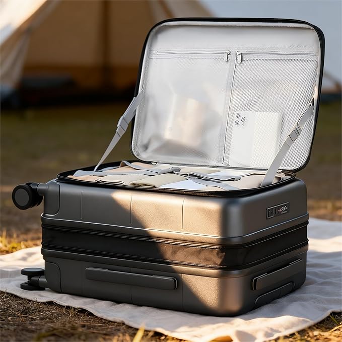 Hanke Hardside Expandable Checked Luggage, 24 Inch Top Opening Trunk Luggages with Spinner Wheels, All-PC Hard Shell Suitcase, Lightweight TSA Checked-Medium(Jet Black, 83L)